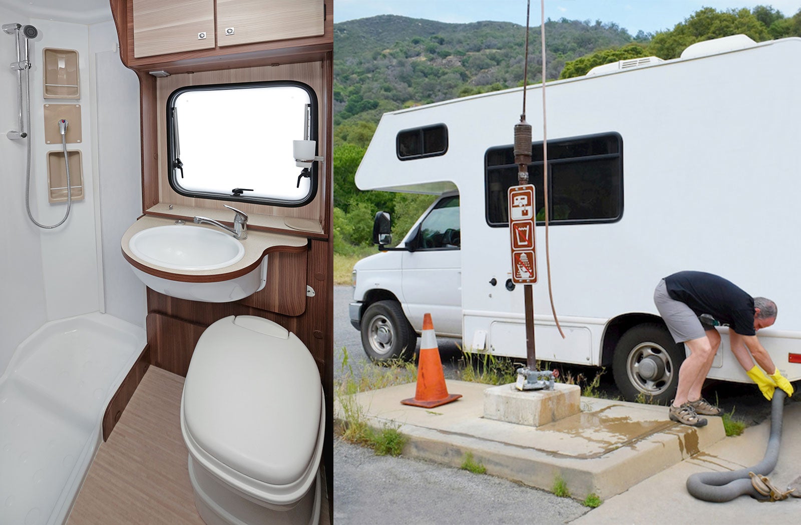 Portable RV/camper toilet and holding tank setup in Grass Valley, California